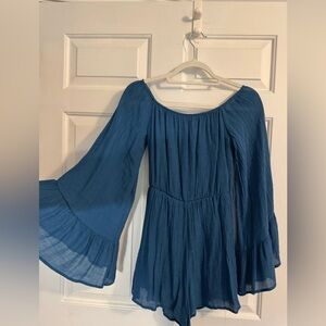 Altar'd State Blue Flowy Bell Sleeve Romper
